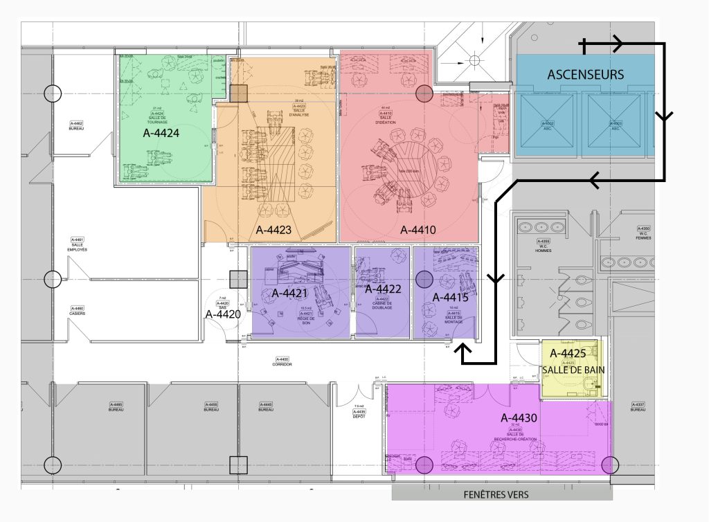 Plan pour accéder au local A-4415 : Salle de montage - Labo HSI, UQAM