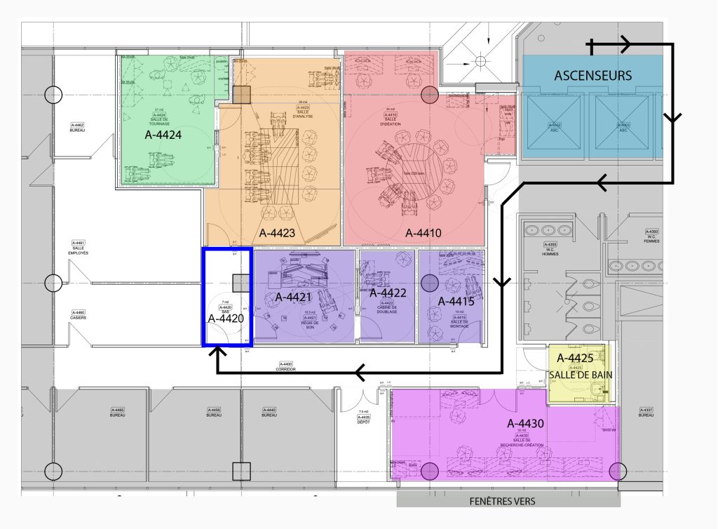 Plan pour accéder au local A-4420 : Entrée principale du Laboratoire - Labo HSI, UQAM